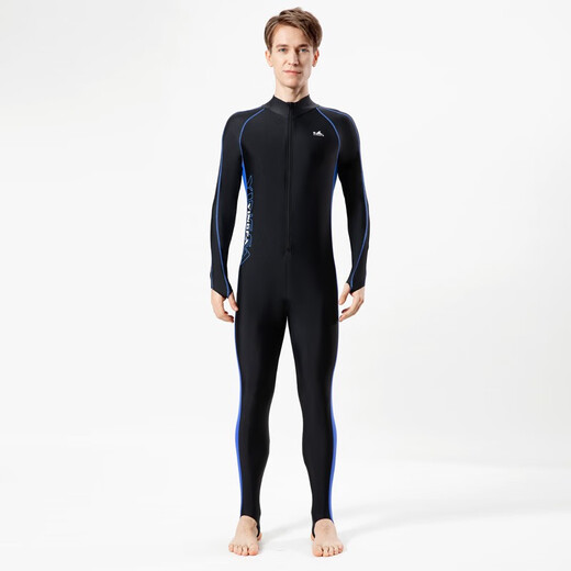 YINGFA Men's full-body one-piece swimsuit, long-sleeved one-piece swimsuit, sun protection jellyfish suit, warm wetsuit Y2139 Y2139-2/black with blue 2XL