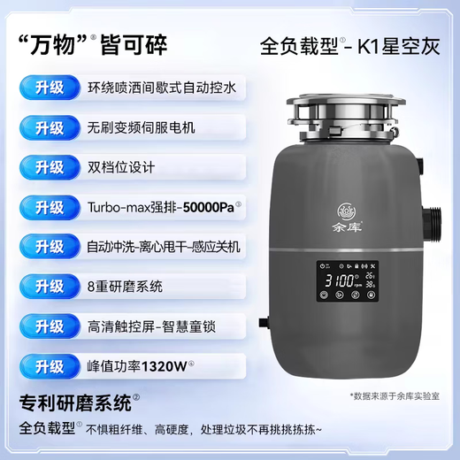 Yuku K1S full load household food waste disposer fully automatic kitchen sink garbage crusher K1 starry sky gray