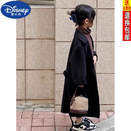 Disney (DISNEY) manteau en laine pour fille manteau en laine mi-long 2024 automne et hiver nouveau style épaissi manteau polyvalent tendance noir 150 cm