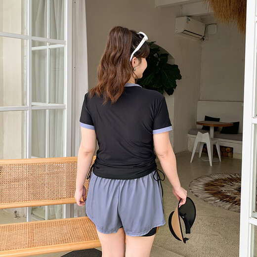 Yu Zhaolin sports swimsuit women's short-sleeved large size fat mm sports splicing color split conservative belly-covering slimming swimsuit