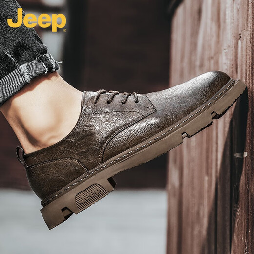 Jeep men's shoes 2025 winter plus velvet warm business casual shoes men's versatile formal small leather shoes men khaki 41