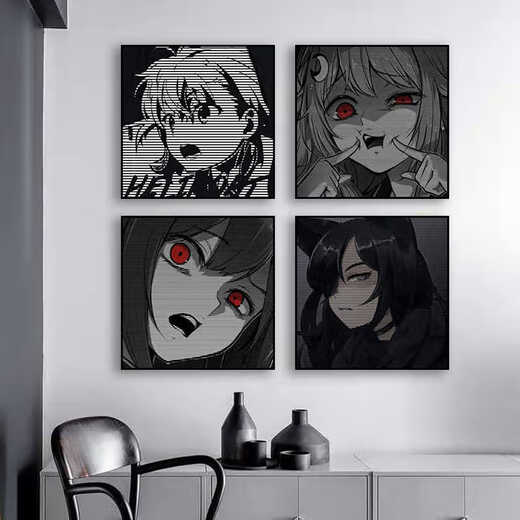 
Chengzai aokizy hanging painting trendy black and white living room sofa background wall decoration painting e-sports room cartoon bedroom bedside painting JD13972 30*30 texture oil canvas ps black frame