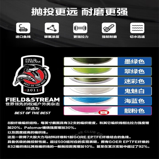 钓研社路亚梭飞士832/131/91大力马线8股PE线编织线顺滑耐磨路亚渔线主线 荧光绿 120米 5号