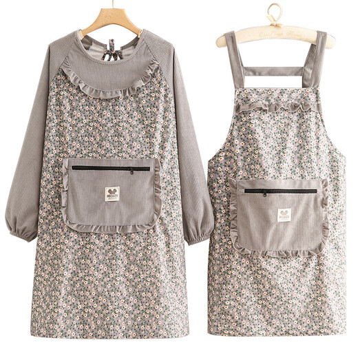 Schöne und modische gestreifte lange Ärmeln atmungsaktive Apron-Haushalts Küche Anti-Beuge-Resistente Kleidung für Frauen Neue Mode 826 Handtasche Langarm Baumwollwatte gestreiftes Green Green