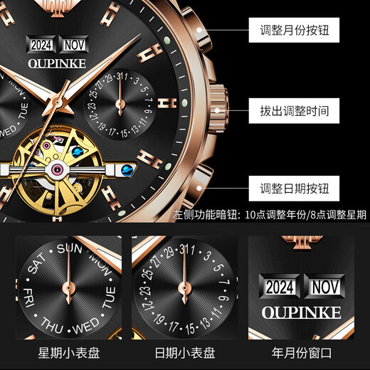 Européen Pinke Site officiel Swiss Certified Watch Men's Mechanical Watch Flywheel Full Automatic Luminous Imperproofing Date Calendar Week Watch Flaghip Version - 3291 Brown Leather Rose Black Greed Graving