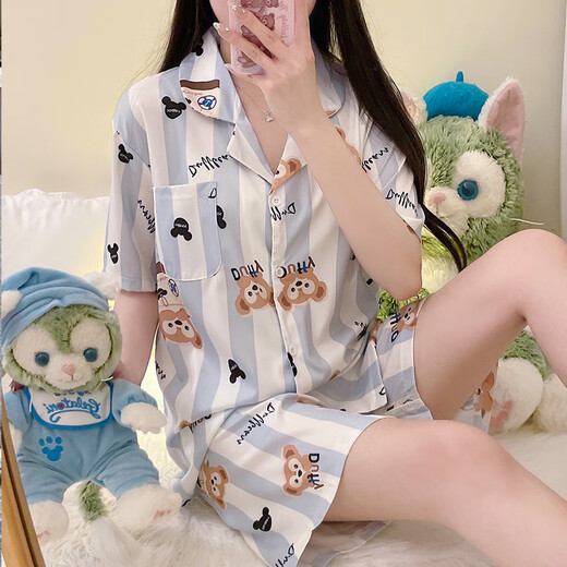 莫贝海卡通帕恰狗睡衣少女夏季棉短袖短裤学生日系可爱休闲薄款两件套 6173#双短波点凯蒂猫 粉色 2XL