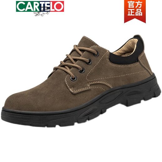 Cartelo Labour Protection Chaussures pour hommes anti-smash, anti-puncture, respirant et résistant aux odeurs en acier en acier à la tête résistante à la tête décontractée Chaussures de travail 838 kaki quatre saisons 38