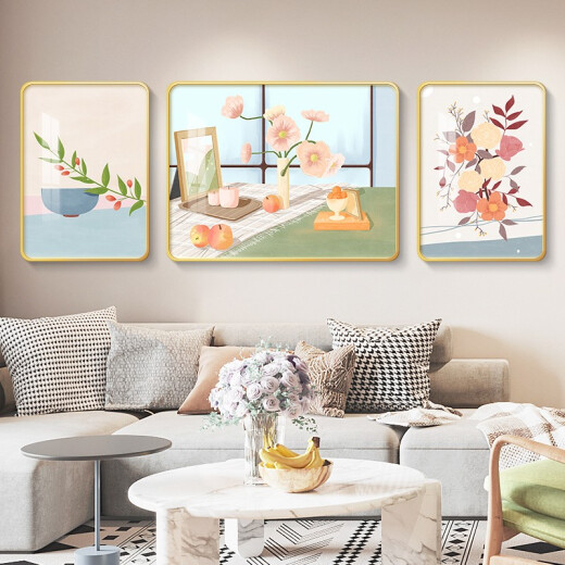 City Lights Modern Simple Living Room Decoration Painting Light Luxurious Sofa Background Wall Mural Nordic Style Triptych Hanging Painting Leisurely Flowers Blooming - Type A Left and Right 35*50 Medium 70*50 Silk Satin Gold Metal Frame + Oil Canvas