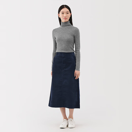 MUJI Women's Stretch Corduroy Narrow Skirt Long Skirt Skirt Women's Fall 25 BE1XWA5A Navy Blue L (165/70A)