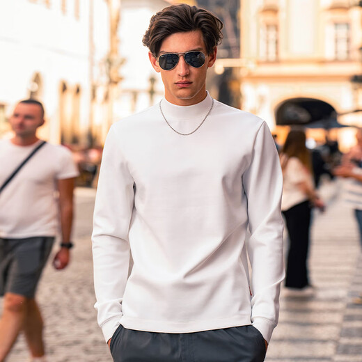 Mr. Bu small turtleneck thickened warm long-sleeved bottoming T-shirt men's autumn and winter bottoming shirt ivory white L/175