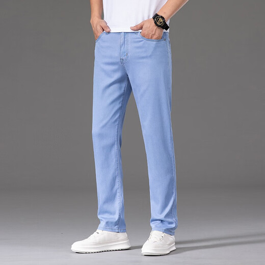 Prato Lee Jeans de tenis para los pantalones rectos sueltos delgados de verano para hombres para pantalones delgados casuales de hombres para hombres para la elasticidad de los hombres 9767 Light Blue 31