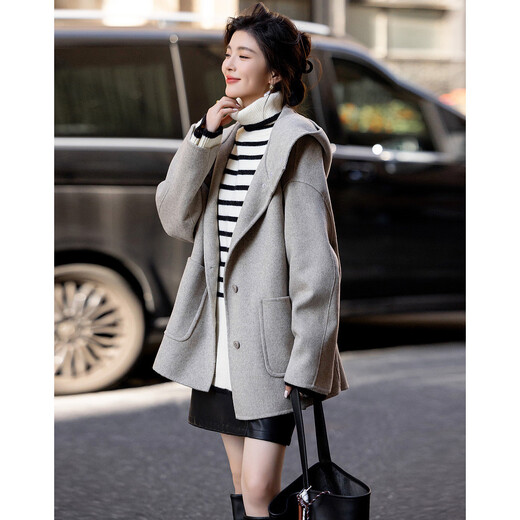 Demana fashionable top student winter light retro urban hooded sheep wool double-sided woolen temperament hidden meat women's jacket