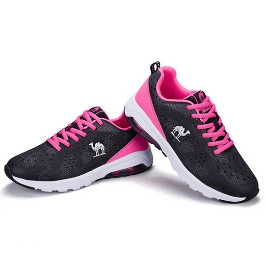 Camel (CAMEL) Camel sneakers, couples style, comfortable running shoes, non-slip, wear-resistant, breathable urban running shoes, A73397653, women's black/bright plum red 36