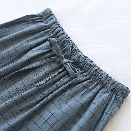 Langsha pyjamas Coton masculin Pure Plaid japonais en liberté de grande taille lavage de coton pantalon à domicile décontracté bleu clair l