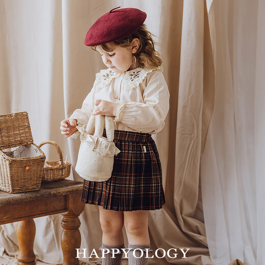 Happyology British children's plaid pleated casual skirt British style girls' skirt pleated skirt pink coffee plaid 98 (98cm)