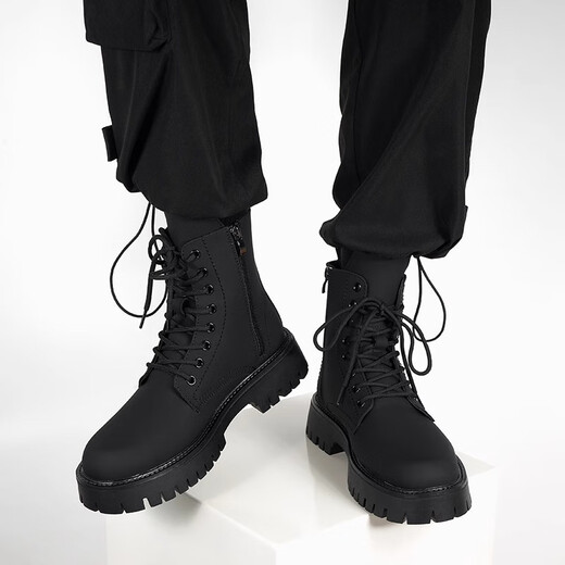 RXEX Martin Boots Herren Frühling und Sommer All-Match Dicke Sohle schwarze hochrangige Lederschuhe 2025 NEUE hochausgestellte Lokomotive Schneestiefel Herrenschwarz 42 260 mm