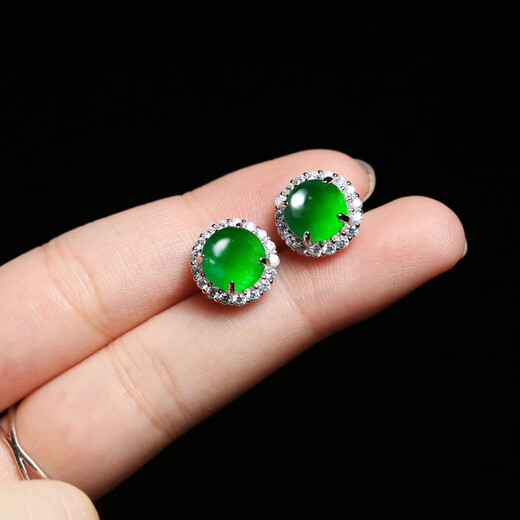 Oriental Jade S925 Silver Full Inlaid Imperial Green Plain A Grade Jade Earrings Birthday Gift for Women