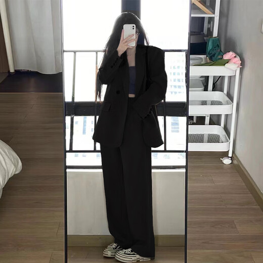 GARNUO gray small suit jacket women's two-piece suit 2025 spring and autumn new style small high-end loose casual suit black suit suit + pants XL 131-150Jin Jin equals 0.5 kg