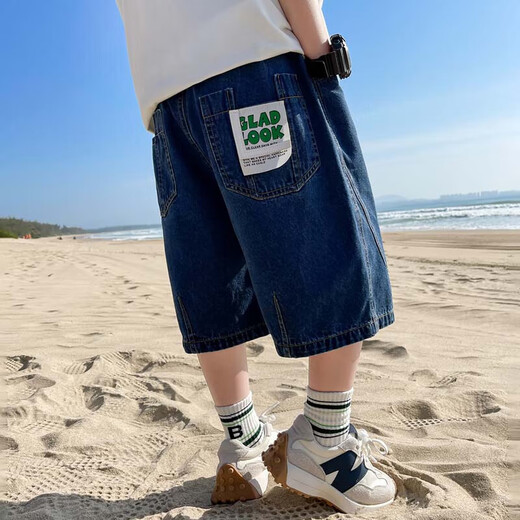 Zuoxi Boys Denim Shorts Pants enfants 2025 Nouveau pantalon d'été à cinq points Couleur de denim foncé 130