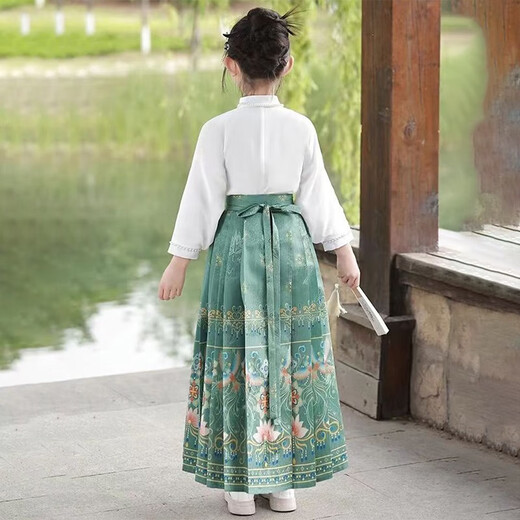 
Lekali [with necklace] Children's horse-faced skirt girls Hanfu modified ancient style suit girls Chinese style ancient costume Ming style long sleeve suit height 160cm [Gift necklace]