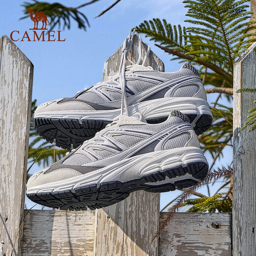 骆驼（CAMEL）[追寻1.0]慢跑鞋男山野版密网复古运动跑步鞋女 7051C，泥沙灰/石板灰，男 【反绒+密网】 42