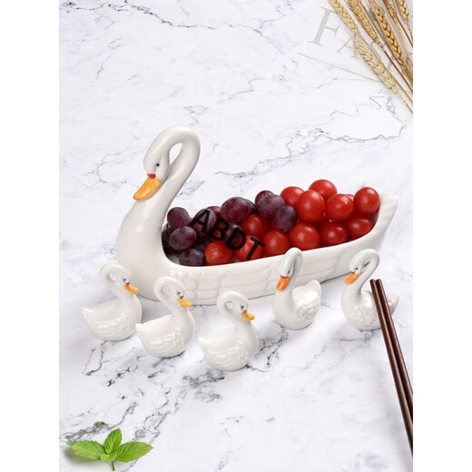 ABDT Japanese creative ceramic swan chopstick holder chopstick holder home hotel hand-painted tableware chopstick holder chopstick holder chopstick pillow set swan chopstick holder set 1