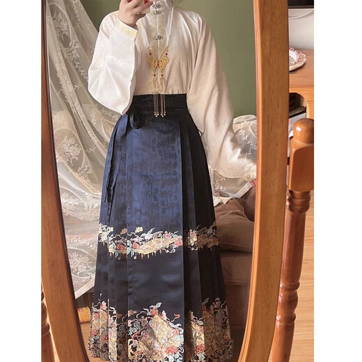 YUEXUNZI Chinese style improved Hanfu Ming system new Chinese style autumn and winter new dress women's top horse face skirt full set 1047 top + horse face skirt S