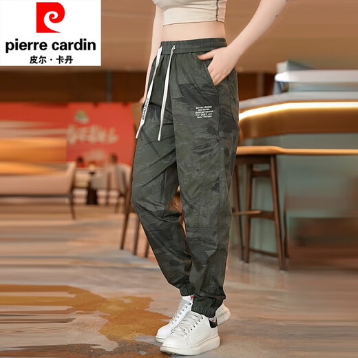 皮尔卡丹（pierre cardin）军绿色工装休闲裤子男宽松束脚哈伦潮牌天丝新款运动长裤夏季薄款 L2018军绿【迷彩裤】 XL