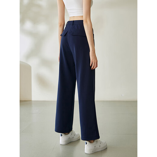 LULULMCCTN Yoga Pants Women's Running Fitness Loose Slim Pilates Professional Training High Waist Wide Leg Casual Pants Dark Blue M