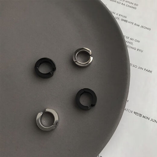 Xiandie minimalist ear bone clip simple and versatile ear clip without piercing female ins student circle black men and women trendy steel color + black ear clip set