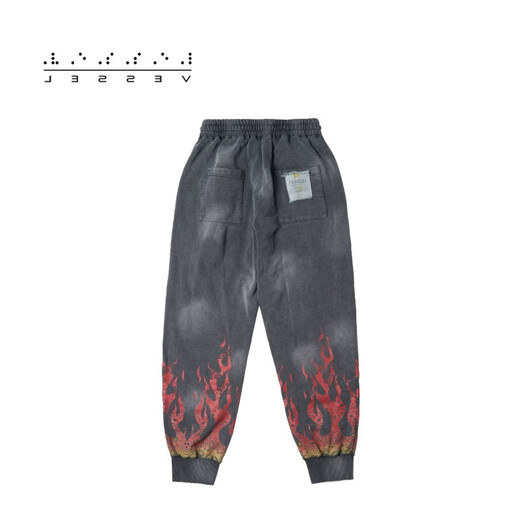 XVESSEL Waffle Plaid Trousers 破坏复古百搭潮流休闲格纹拼接长裤 拼接腰果花蓝色Y21X723B S