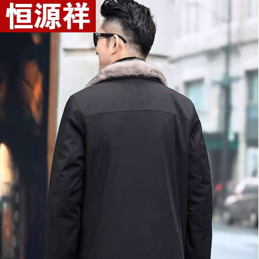 恒源祥品牌男装尼克服男貂皮整貂大衣翻领派克服中老年保暖短款皮毛一体 【卡其色内胆】-黑壳 M 100斤以下