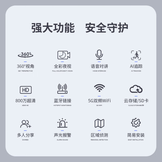纽曼无线家用AI智能摄像头超高清监控器360度无死角带夜视全景语音手机远程自动旋转可对讲话室内云台