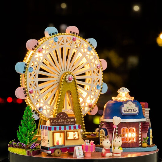 My house DIY handmade music box happiness bar Ferris wheel small house ornaments children's toys boy birthday gift women