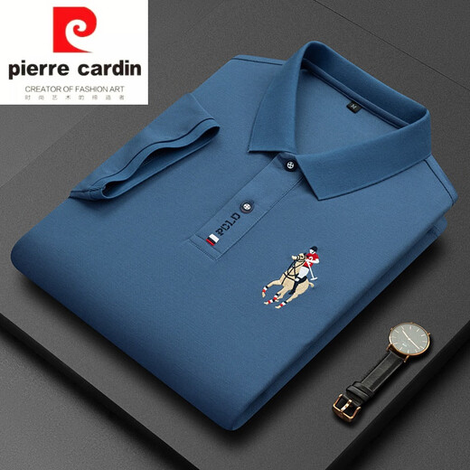 Pier Cardin reines Baumwoll kurzärmeligte T-Shirt für Herren Sommer Baumwolle atmungsaktives Schweiß-Revers-Halbärmel-Polo-Hemd Daddy's Cool Top T Short 999 Hellblau L 17084a empfohlen 120-130jin [Jin gleich 0,5 kg]