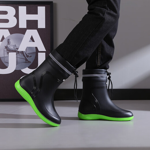 G LUXOME rain boots men's closed rainproof waterproof shoes short medium tube non-slip rain boots tie-up work rubber shoes for men and women new black (standard size) 41 255