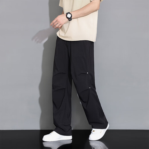 卡鲁微10XL-L特大码休闲裤子男宽松加肥加大码胖子百搭撞色工装裤320斤 黑色6621款 10XL建议300-320斤