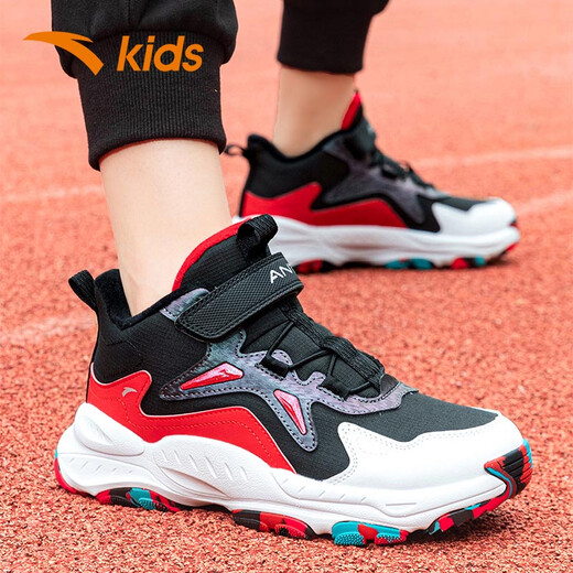 Anta Children's Official Flagship Two-Cotton Shoes Autumn Plus Velvet Thickening Warmth Boys' 2025 New Snow Boots Black/Anta White/Classic Red 36 Inner Length 23.0cm