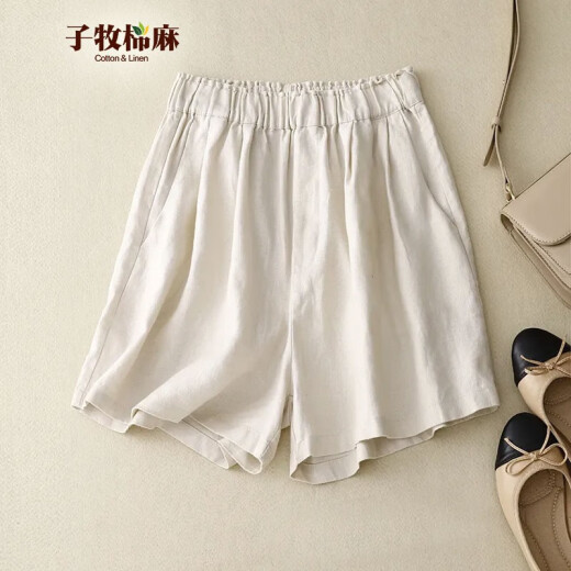 Zimu Cotton und Leinen 2023 Sommerkleidung, lose schlanke Shorts, lässige und vielseitige Weitbeinhose, 1392 Aprikosenfarbe M (empfohlen, innerhalb von 95 Jin zu liegen [Jin ist gleich 0,5 kg])