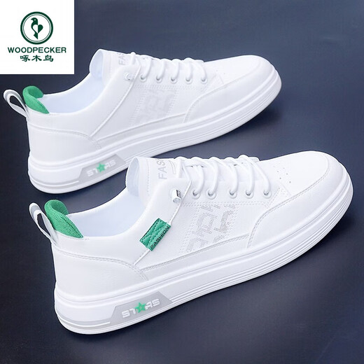 Zapatos para hombres de alta gama de la marca Woodpecker primavera y otoño zapatos nuevos para hombres zapatos de moda para hombres con un pie con un pie, pequeños zapatos blancos versión coreana 9859 rojo blanco 39