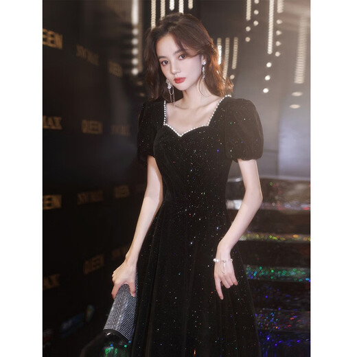 Seidler Art Examination Black Evening Dress Women's Bankett Temperament Annual Meeting Light Luxury Nische High-End-Kunstuntersuchung Französisch Hosting Textur Black L (vorgeschlagen 106-115jin [Jin ist gleich 0,5 kg])
