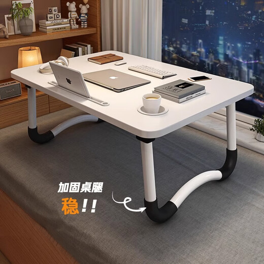 Kunfeng bed computer desk bedroom bay window foldable small table household small square table lazy table student dormitory game table snow white 50*30*23 non-slip table legs