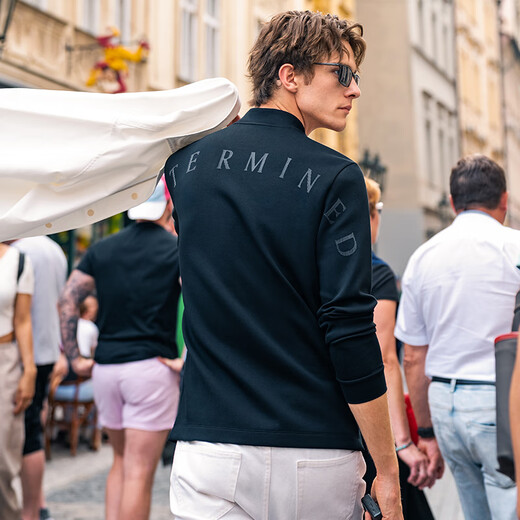 
Mr. Bu Bu Hot Gallbladder Printed Half High Collar Thicken T-shirt Men's 2025 Spring and Autumn New Top KT15775 Piano Black L (175)