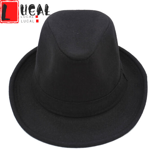 LUCALY Republic of China style men's top hat and elderly hat men's autumn and winter thickened velvet big-brimmed top hat for middle-aged and elderly people to keep warm. // Solid color (no velvet inside) - black and gray standard size (56-58cm) lining adjustable