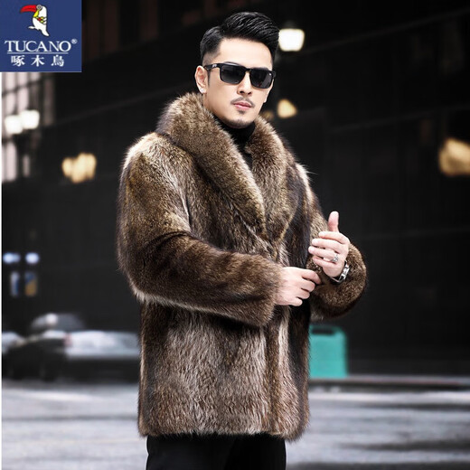 Woodpecker (TUCANO) men's fur winter medium-length imported fox fur integrated mink coat coat mink fur thickened fashion imitation black XL -(122-140Jin[Jin equals 0.5 kg])