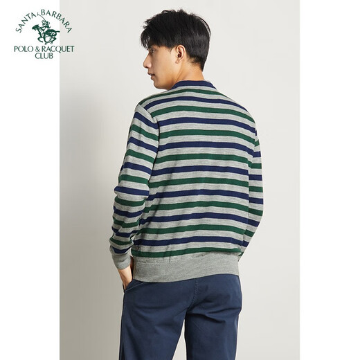 St. Paul men's sweater autumn and winter business casual round neck pullover striped sweater fit pure wool sweater flower gray Y5 48/M/165