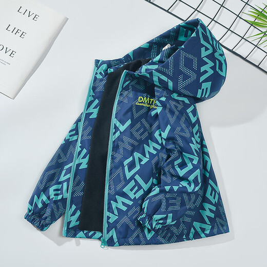 Disney children's jacket three-in-one autumn and winter plus velvet thickened children's clothing boys' jacket spring and autumn mid-to-large children's sportswear blue integrated velvet 9922 size 110 size recommended height 100-110cm Age 4-5