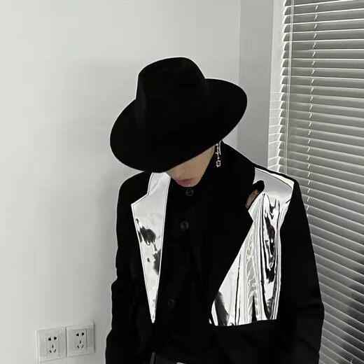 Peike Shanghai Beach Big Brim Top Hat Men's Black Woolen Hat Women's Stage Large Felt Hat Groom's Retro Gentleman Hat Spring and Summer Shanghai Beach Black Non-Adjustable