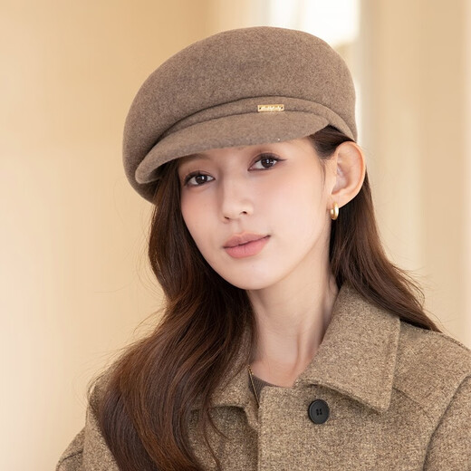 Xiangxue Yuxiu Gorro de Pato de Lana para Mujer Otoño e Invierno 2025 Nueva Boina octogonal Gorro Retro versátil y cálido para Mujer Beige