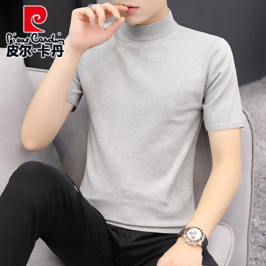 Pier Cardin 2024 Herbst Kurzärärmelte T-Shirt Herren neuer halbhöfischer Hals-Basis-Strickpullover halbärmelig mit mittlerem Hals fester Farbe Pullover Q9913 White XL